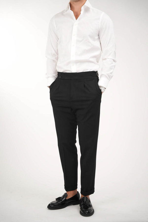 Regular Fit High-Waisted Trousers — Nero