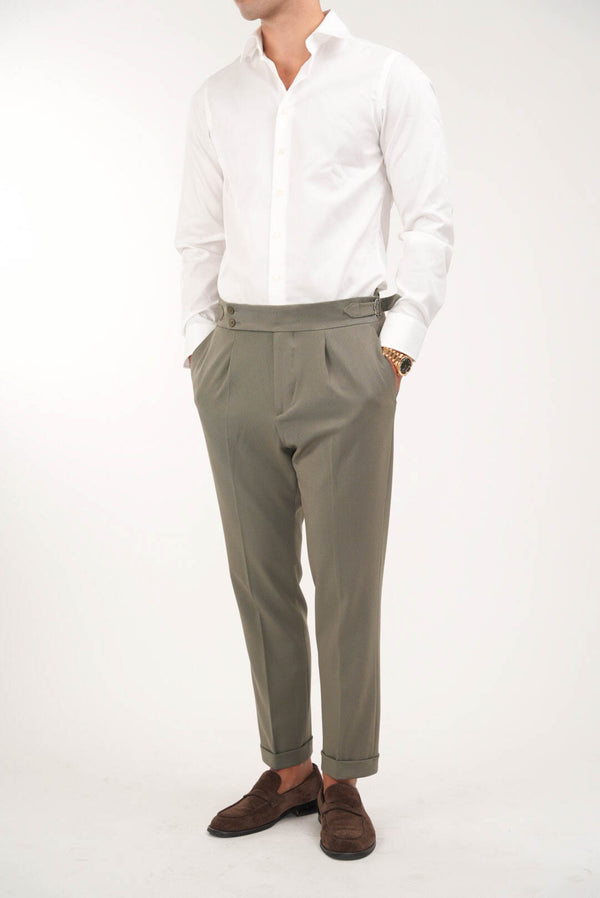 Regular Fit High-Waisted Trousers — Green
