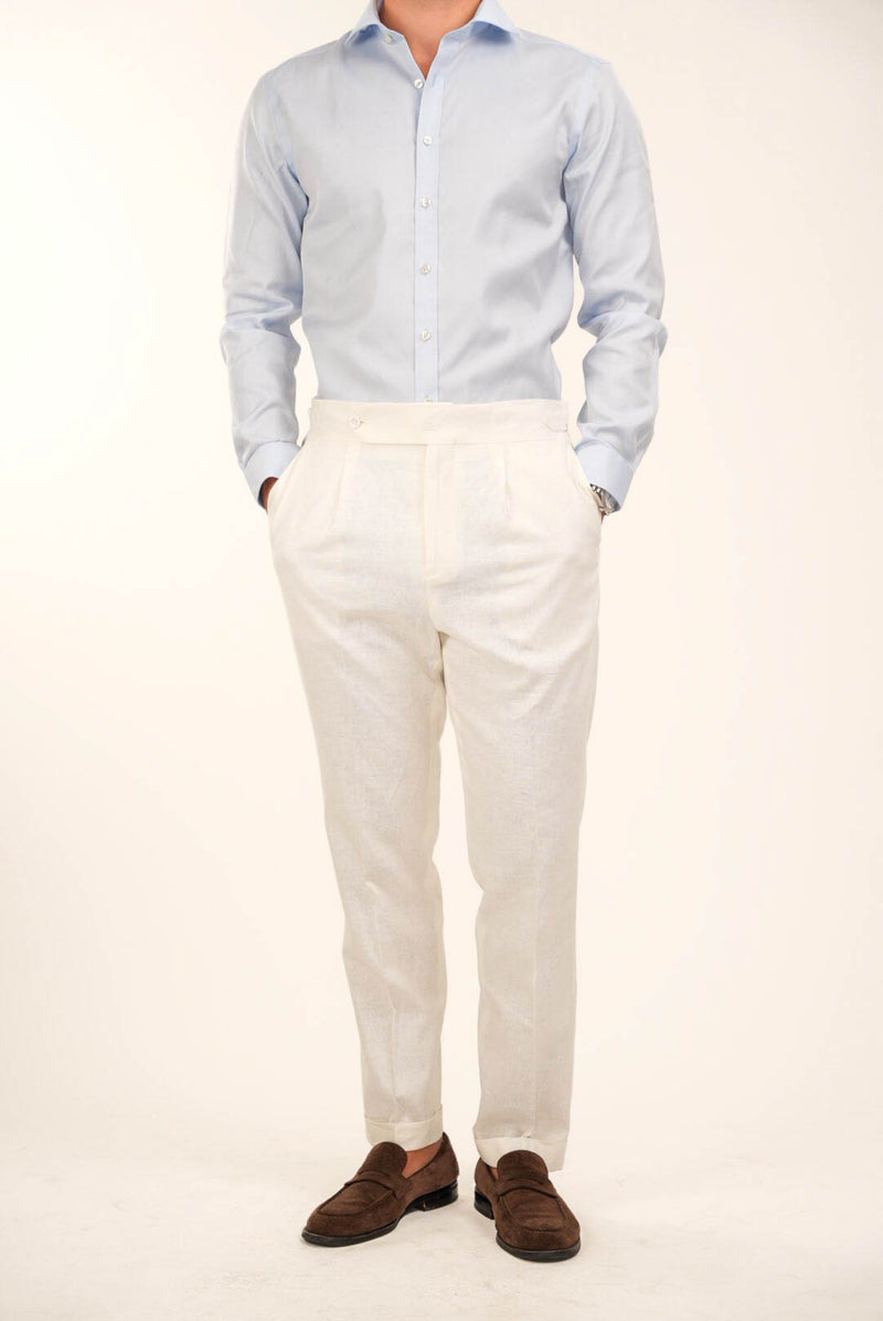 Regular Fit High-Waisted Linen Trousers — Ivory